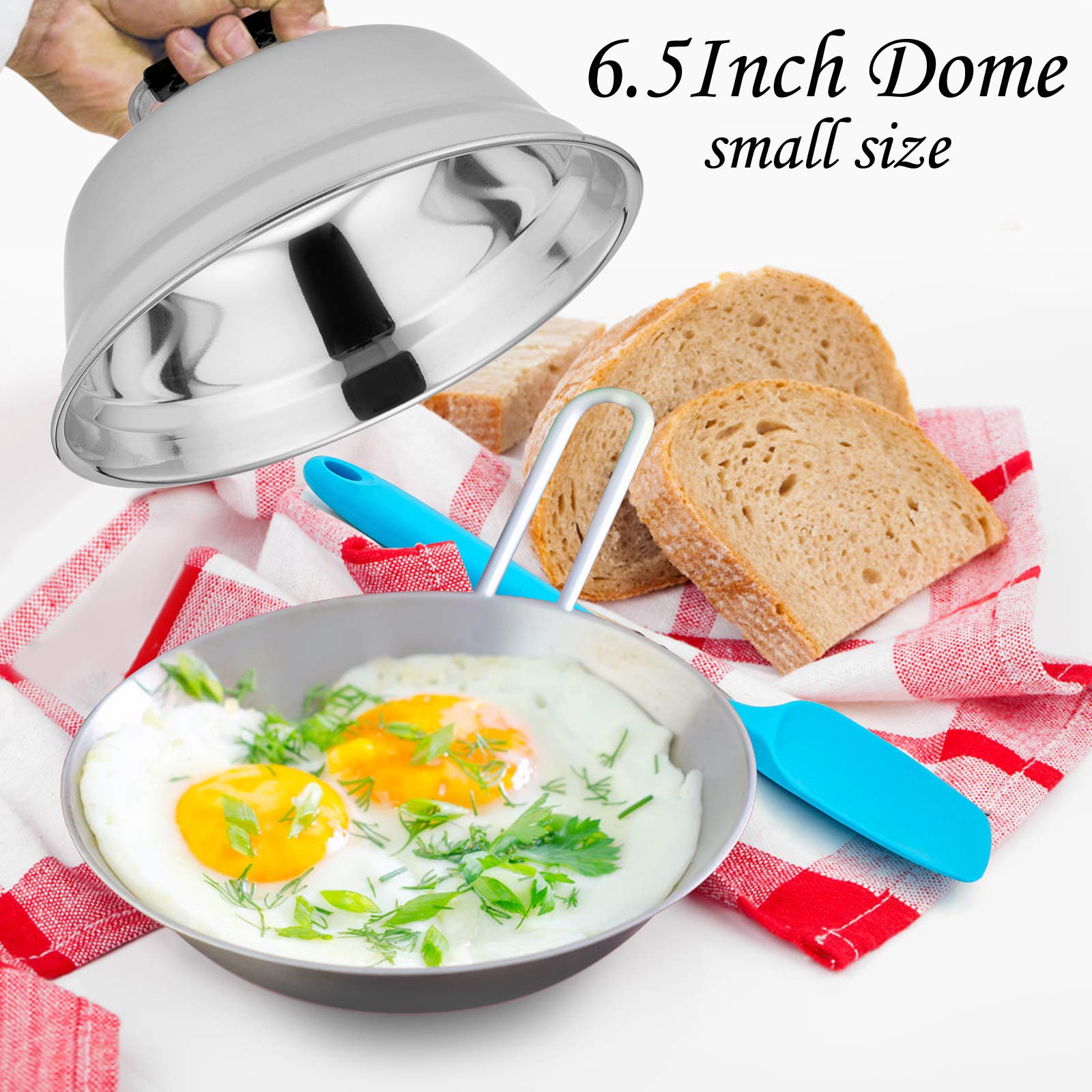 6.5In Cheese Melting Dome  HaSteeL Stainless Steel Small Round Basting Steaming Cover  Heavy Duty Griddle Grill Accessories for Kitchen Cooking Flat Top BBQ Indoor & Outdoor  Dishwasher Safe - 4 Packs